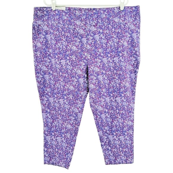 Terra & Sky Women's Ditsy Varsity Purple Capri Legging Size 3X (24W-26W) NWT - Picture 1 of 11